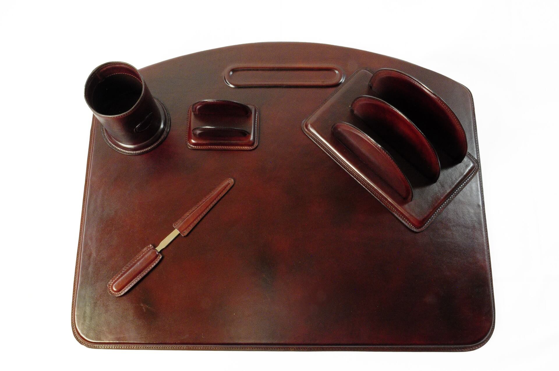 Set de bureau en cuir marron - accessoires de bureau made in France