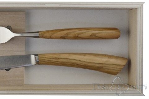 pair of Noble cutlery, olive wood