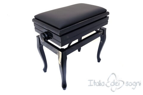 Small Bench for Piano "Toscanini" - Real Leather Black